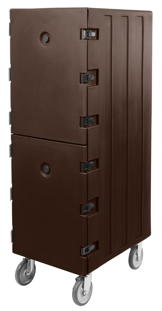 Carro isotermico Camcart de doble compartimiento para bandejas y latas, color café oscuro - Cambro USA