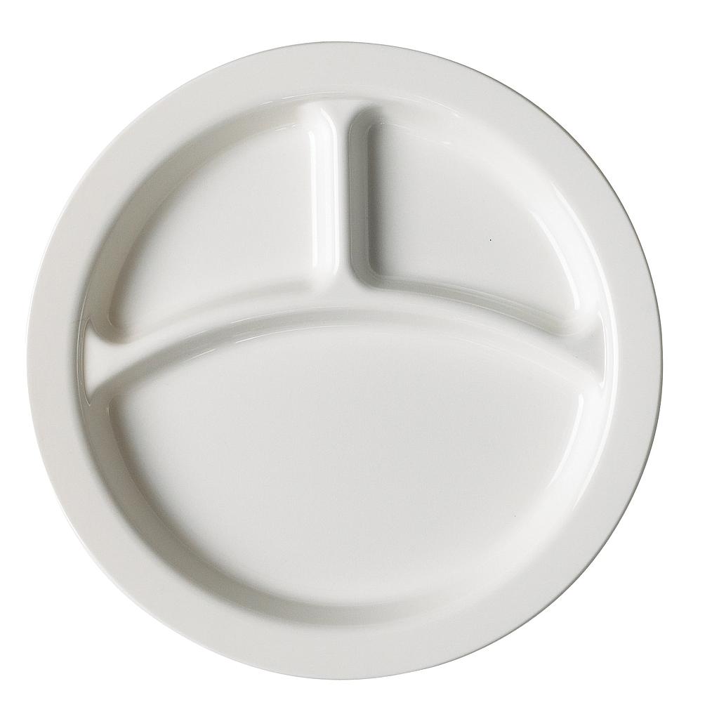 [93CW148] Plato 3 compartimientos policarb borde delgado 9&quot; 22.8cm blanco - Cambro