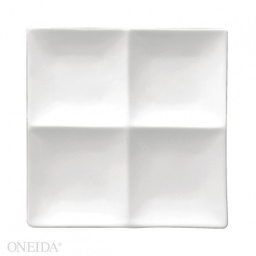 [F8010000946-O] Plato cuadrado 4 compartimentos porcelana 24.7cm blanco brillante  - Oneida
