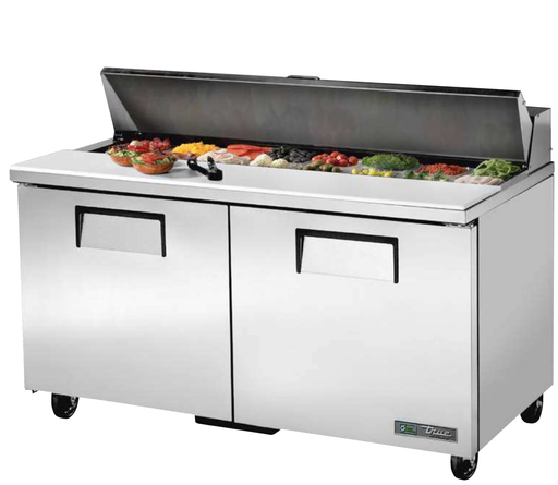 [TSSU-60-16-HC-ADA-FL] Mesa de preparación refrigerada de 16 recipientes con ruedas ADA y tapas planas - True