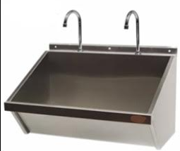[LM2LL100-39 COTECMAR] Lavamanos para baños comunales corrido con dos llaves. Dimensiones:1000x450x400. Incluye grifería y llave manual. Con salpicadero (De acuerdo con imagen de referencia) Peso aproximado: 19 - 21 Kg  - Fabrinox